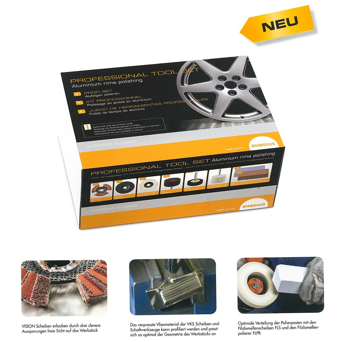 RHODIUS Slípisett fyrir álfelgur 125mm