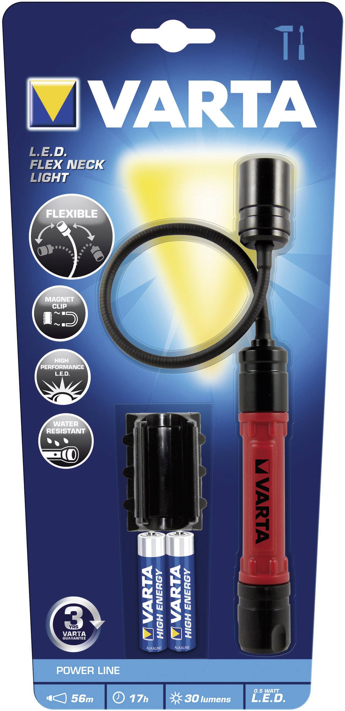 VARTA Vasaljós Flex Neck 2xAAA með sveigjanlegum rana