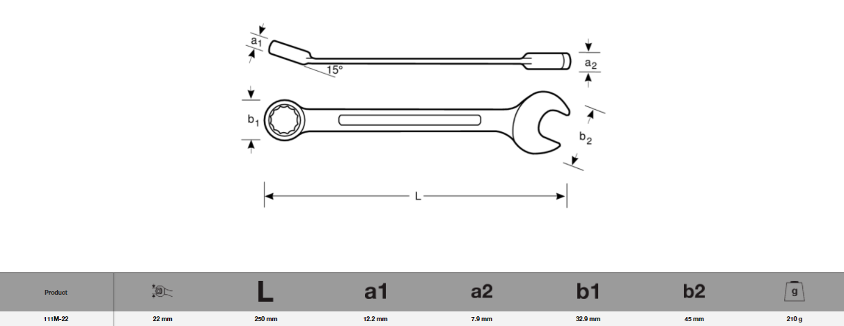 Bahco Fastur Lykill 22mm SB111M-22 - Image 3