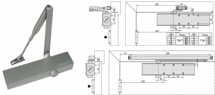 DORINT Hurðarpumpar EN2-6 Silfur með olnbogaarmi SETT