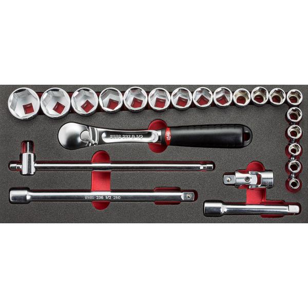 USAG Topplyklasett 1/2" 23 stk í bakka með svampi 519 M 613CEB