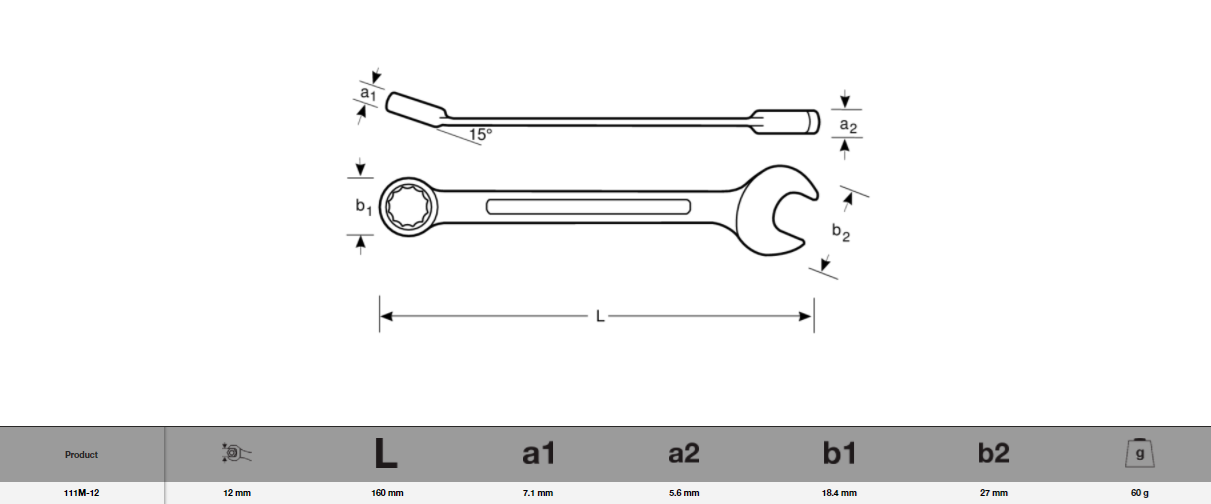 Bahco Fastur Lykill 12mm SB111M-12