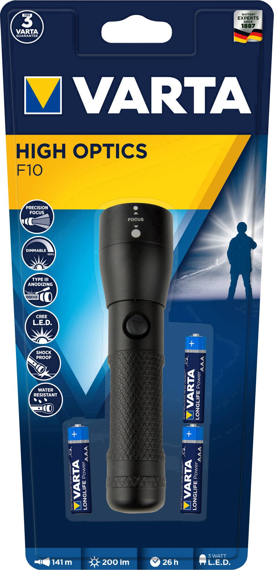 VARTA Vasaljós 3W LED High Optics 200Lumen 3xAAA Rahfl 122gr