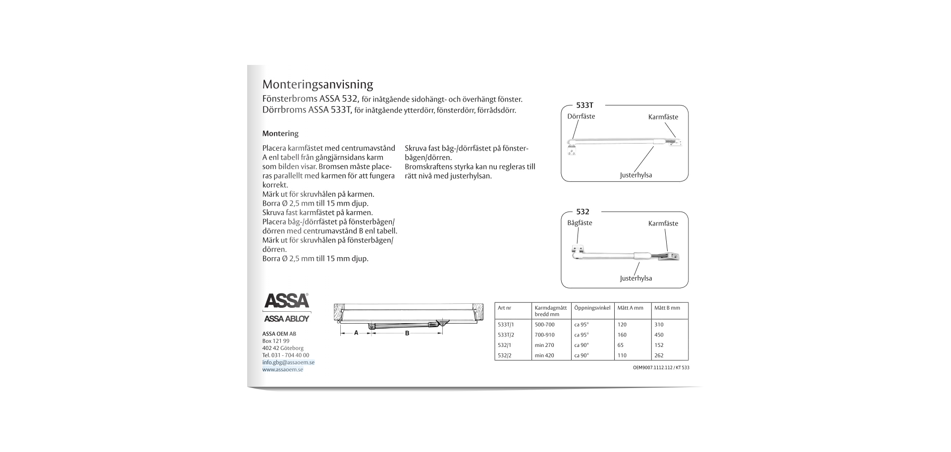 ASSA ABLOY Hurðarbremsa 530 mm