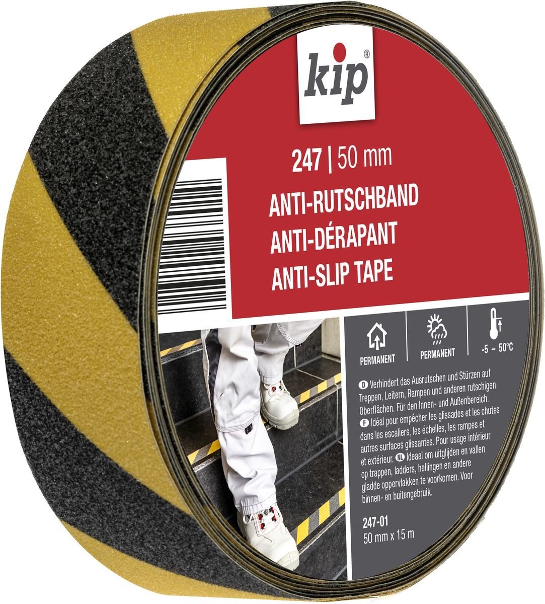 KIP Hálkulímband Svart/Gult 50mm x 15 mtr 247-01
