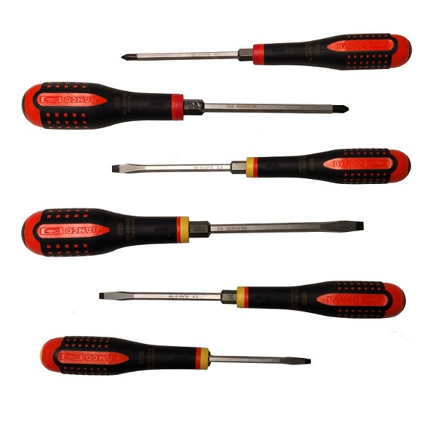 BAHCO Skrúfjárnasett Ergo 6 stk Ryðfr Spor+Phillips "Through blade" BE-9881TB