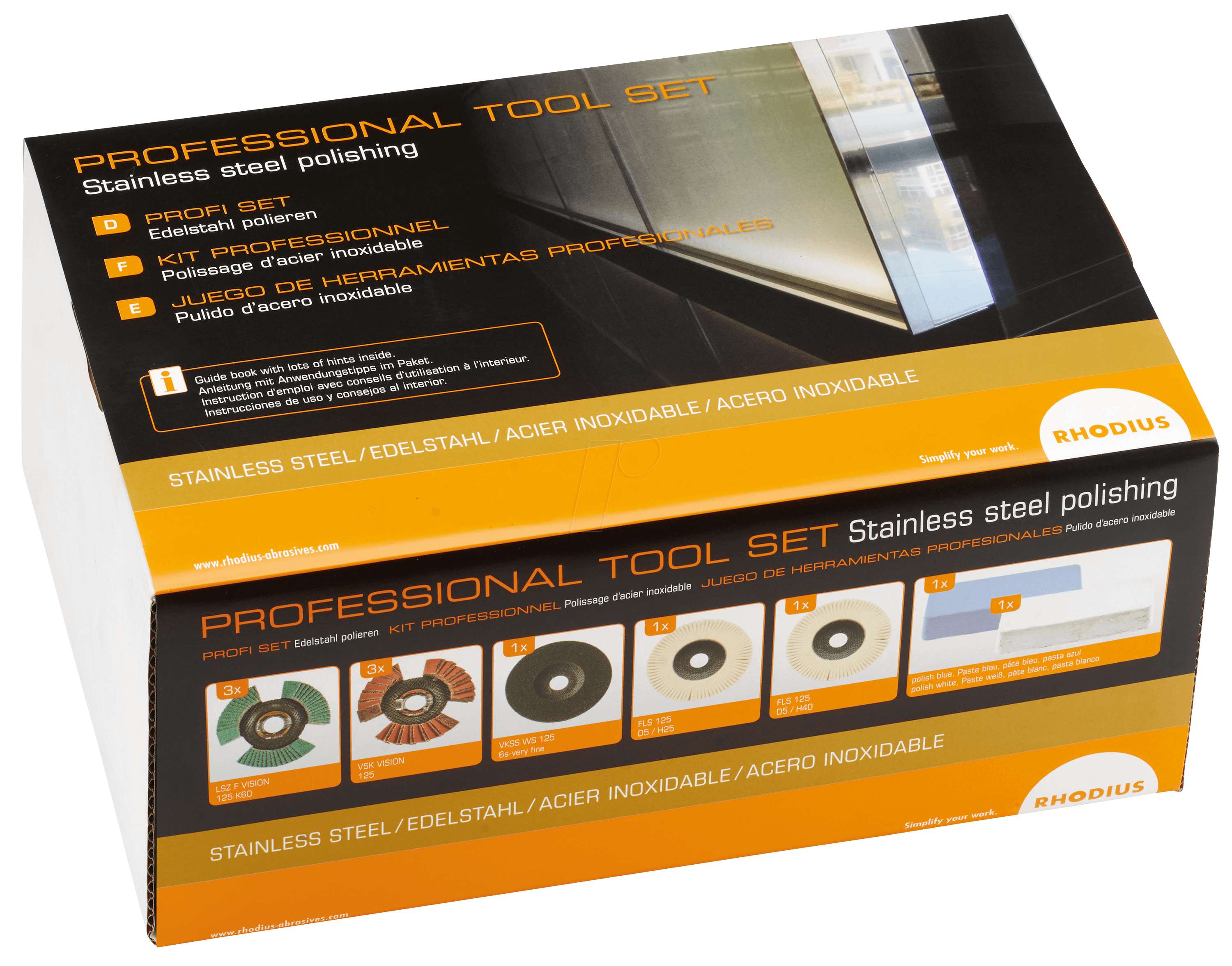 RHODIUS Slípisett fyrir ryðfrítt stál 125mm