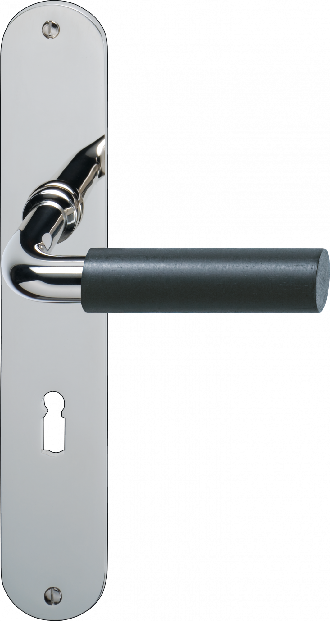 P. BISSCHOP Hurðarhandfang á langskilti FRANKFURT Ebenholz/Nikkel fyrir skegglykil Fyrir Þýskar læsi