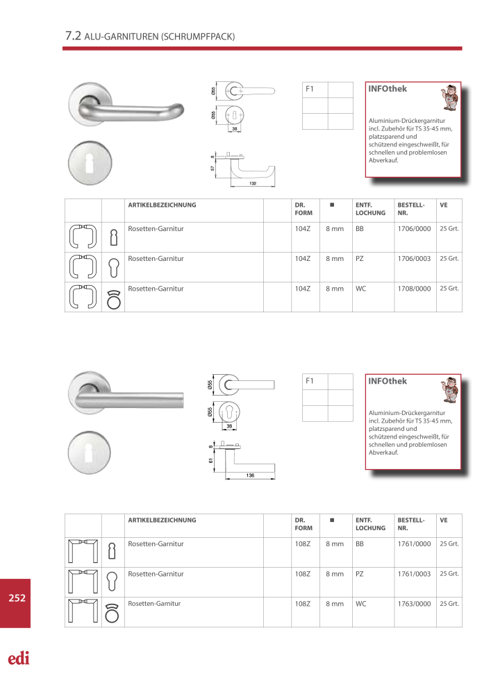 EDI Hurðarhandfang m.lykillaufum 1761 Ál f.Þýskar læsingar