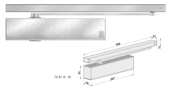 ECO Hurðarpumpa TS-51 B án sleðaarms EN1-4 Silfur