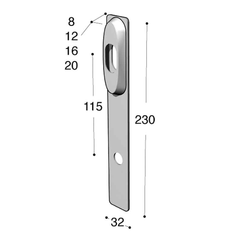 RUKO-LINE Langskilti 32x230mm fyrir Hurðarhandfang + með Sylindergati 12mm fyrir ASSA 1362 Læsingu - Image 2