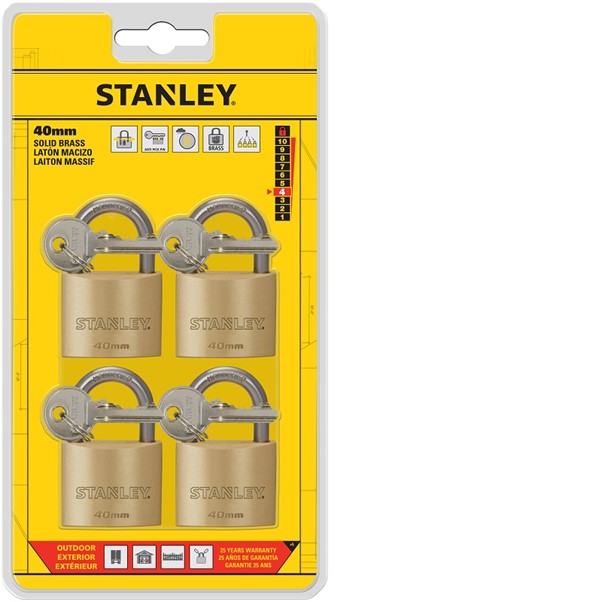 STANLEY Hengilás Brass 40mm 4 stk eins S742-038