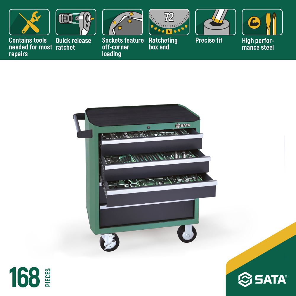 SATA Verkfæravagn m. 168 verkfærum