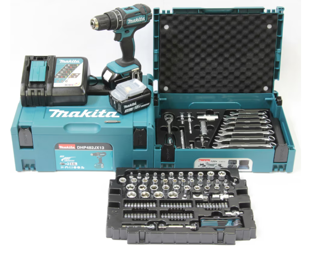 MAKITA Borvél hleðslu 2x3.0Ah rafhlöður + Verkfærasett