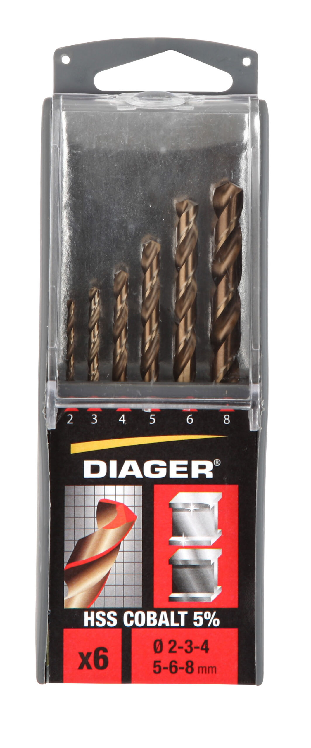 DIAGER Cobalt 5% Stálborasett 6 stk - 2-8 mm
