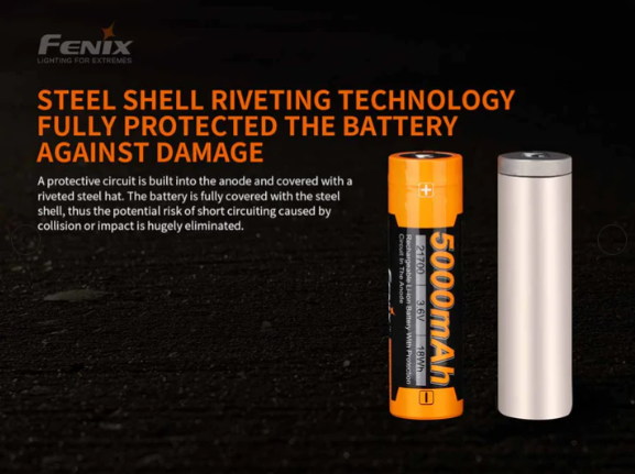 FENIX Rafhlaða hleðslu 21700 5000 mAh USB - Image 5