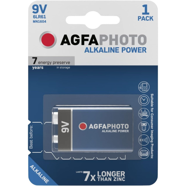 AGFAPHOTO Rafhlaða 9V Alkaline Power 1 stk APA9V AGFAPHOTO